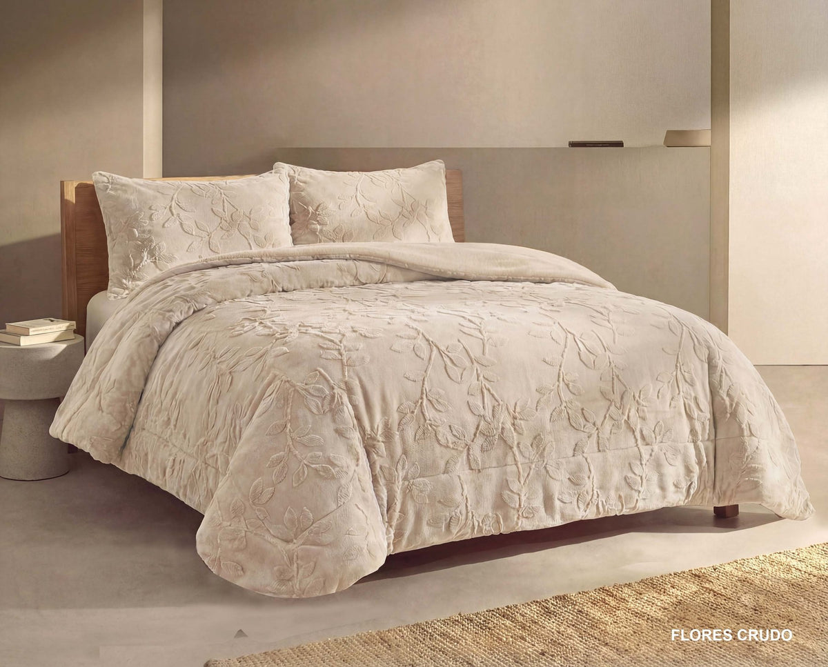 Comforter sherpa Polo Polo Flores — Écru